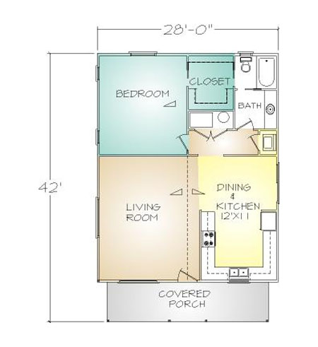 PMHI Camino floor plan has large bedroom and vaulted ceiling in the great room