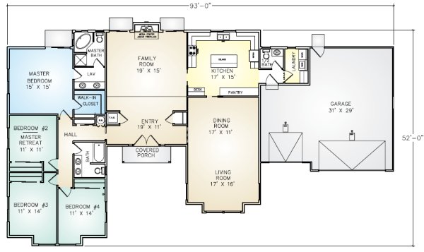 PMHI San Rafael home floor plan with 4 bedrooms and 3 car garage