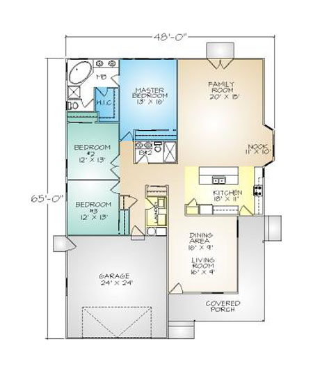 PMHI New Haven floor plan with large covered porch and open floor plan