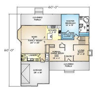 PMHI Rockport first floor plan with master suite on ground floor and large covered porch