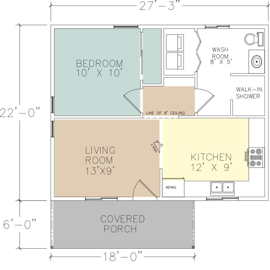 PMHI Maywood floor plan 600 sf, granny unit, ADU, Accessory Dwelling unit, secondary dwelling unit