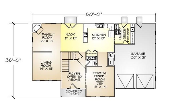 PMHI Scottsdale first floor plan with two story living room and open kitchen and family room
