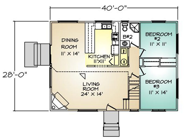 PMHI Auburn Chalet first floor plan with vaulted ceiling and bedrooms on ground floor