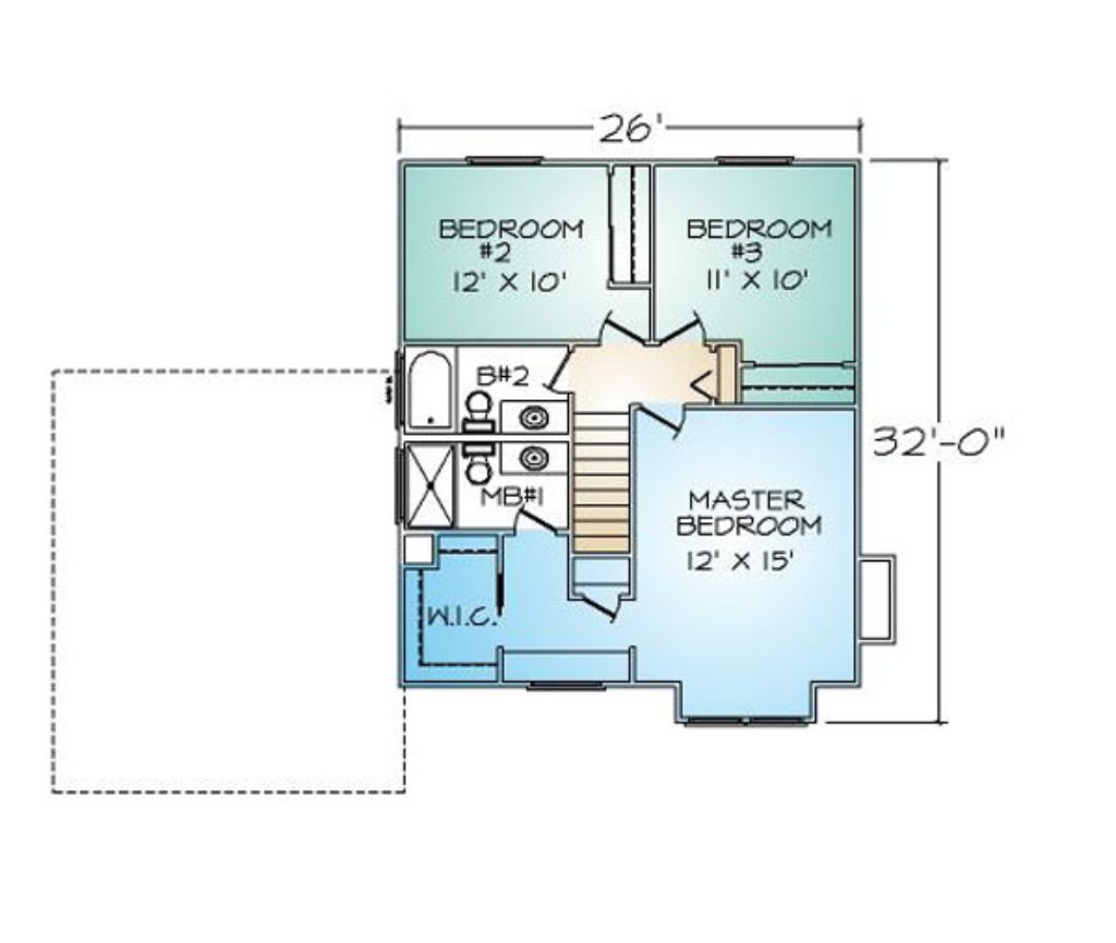 Pacific modern homes Westlake second floor plan PMHI Westlake second floor plan with three bedrooms and two baths